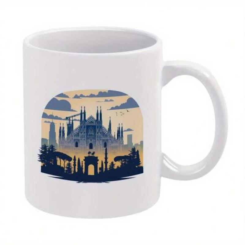 Tailorly White Ceramic 11 oz Mug - Majestic Historic Architecture Silhouette Under Soft Golden Evening Clouds Skyline