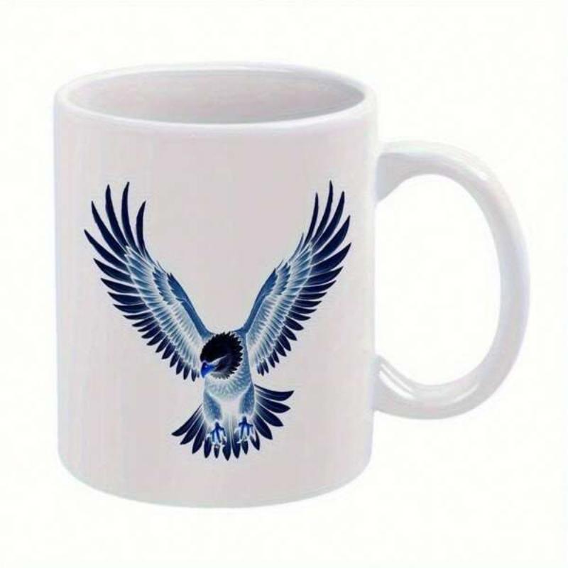 Tailorly White Ceramic 11 oz Mug - Majestic Blue Feathered Predator Spreading Its Powerful Wings While Diving Downwards Eagle