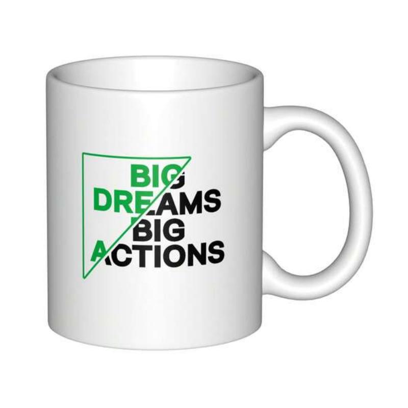 Tailorly White Ceramic 11 oz Mug - Big Dreams Big Actions Motivational Quote Featuring Modern Geometric Minimalist Triangle With Contrasting Colors Mug