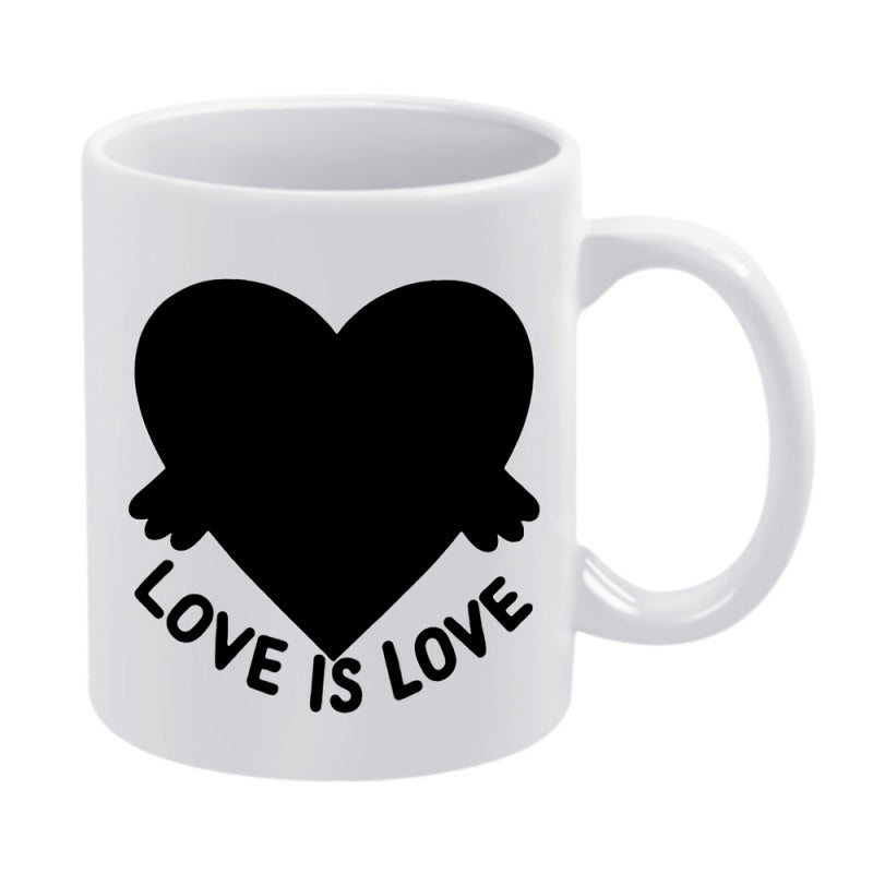 Tailorly White Ceramic 11 oz Mug - Love Is Love Simple Black Heart With Miniature Arms Embracing A Pure White Heart