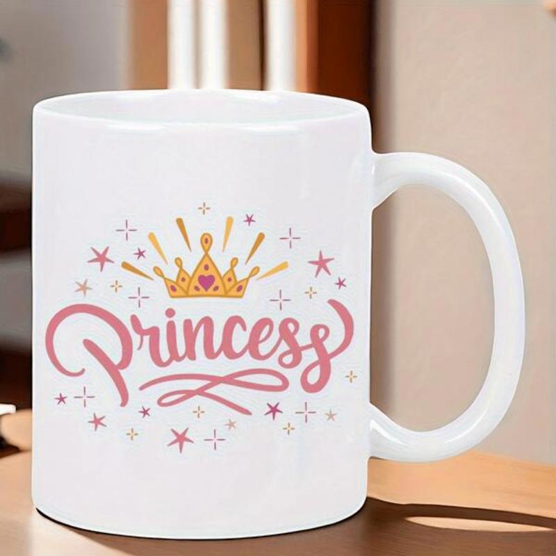 Tailorly White Ceramic 11 oz Mug - Princess Golden Crown Featuring Pink Stars And Heart Among Magic Sparkles Crown