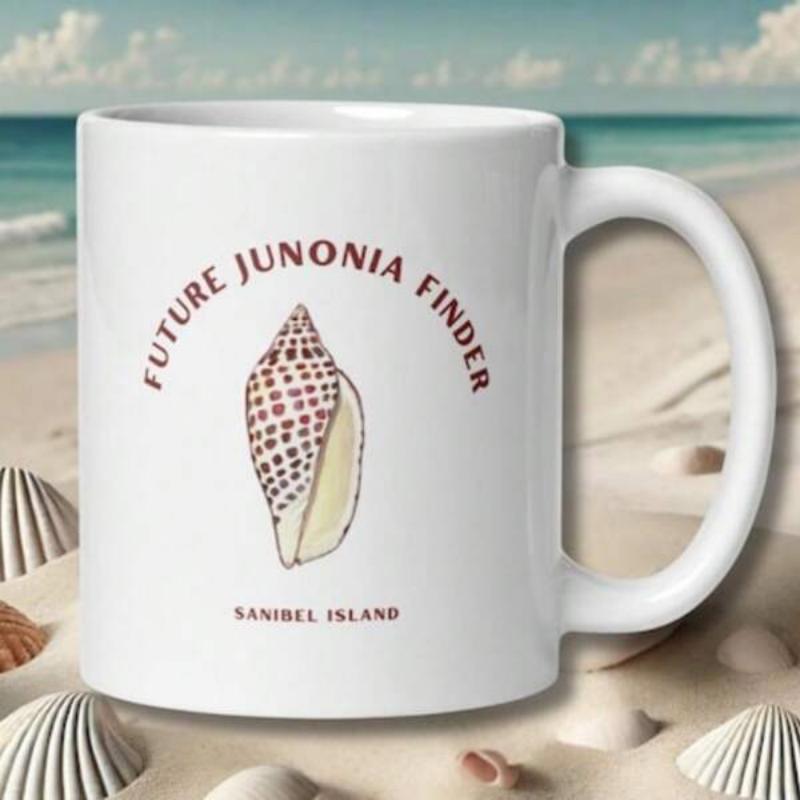 Tailorly White Ceramic 11 oz Mug - Future Junonia Finder Sanibel Island Spotted Brown Pattern Resting Gently Upon A White Background Seashell