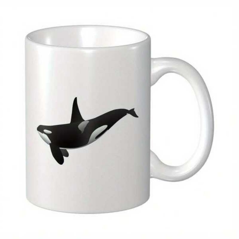 Tailorly White Ceramic 11 oz Mug - Sleek Majestic Black And White Swimming Through Deep Ocean Waters Graceful Orca