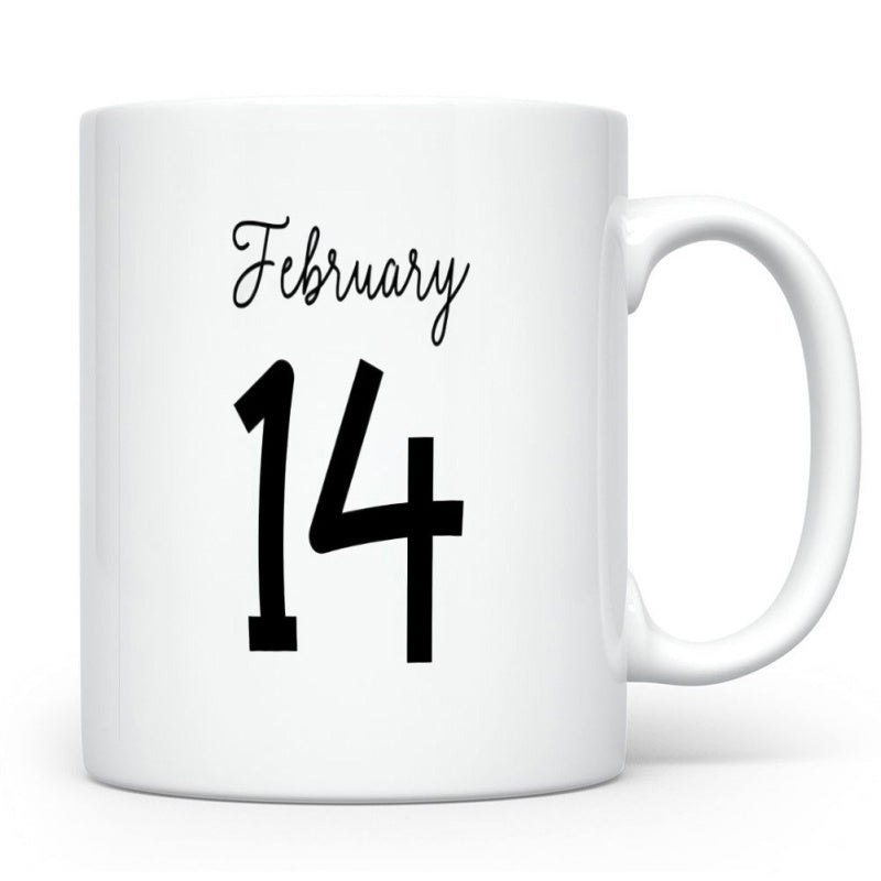 Tailorly White Ceramic 11 oz Mug - February 14 Minimalist White Ceramic Vessel Displaying Bold Black Romantic Date Typography Mug