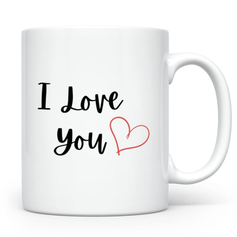 Tailorly White Ceramic 11 oz Mug - I Love You Simple Minimalist Script Featuring A Delicate Red Outlined Hand Drawn Heart