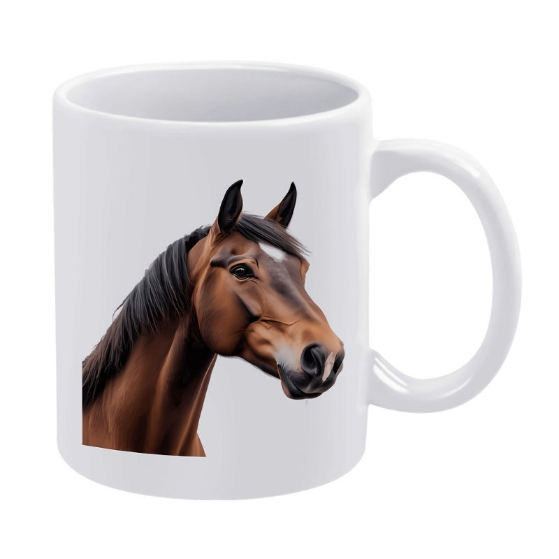 Tailorly White Ceramic 11 oz Mug - Majestic Brown Stallion Head With Dark Mane And Realistic Artistic Details Horse