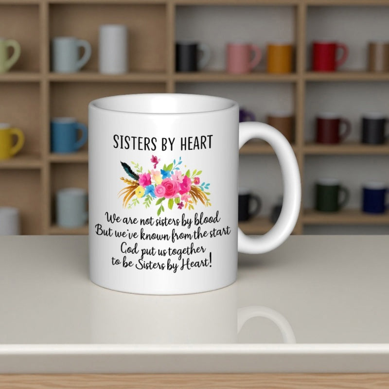 Tailorly White Ceramic 11 oz Mug - Sisters By Heart Blooming Pink Roses Among Colorful Petals And Elegant Golden Wheat Mug
