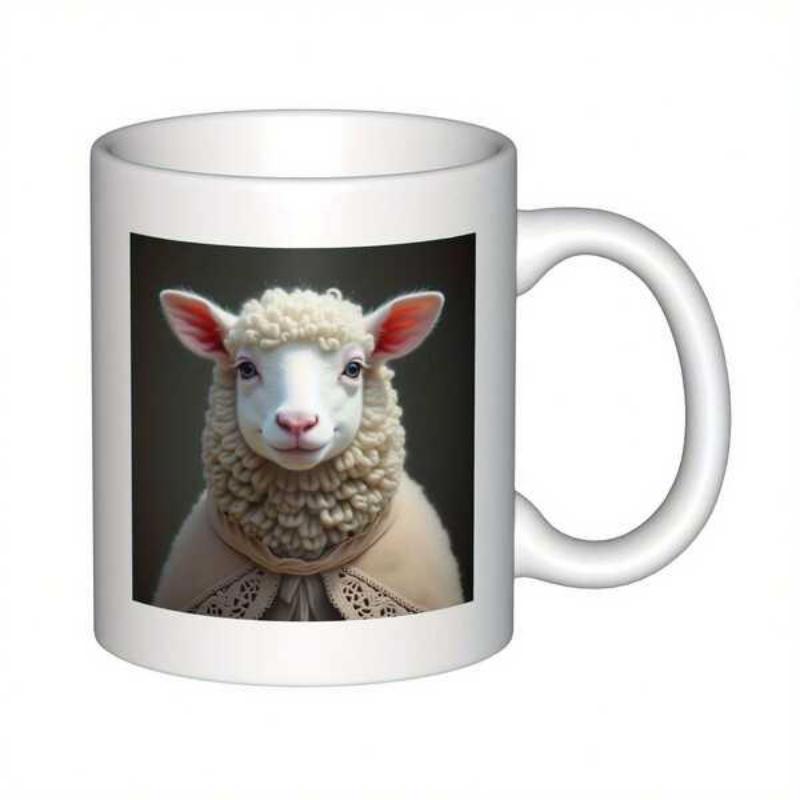 Tailorly White Ceramic 11 oz Mug - Cute Fluffy White Woolly Portrait With Gentle Eyes And Soft Lighting Sheep