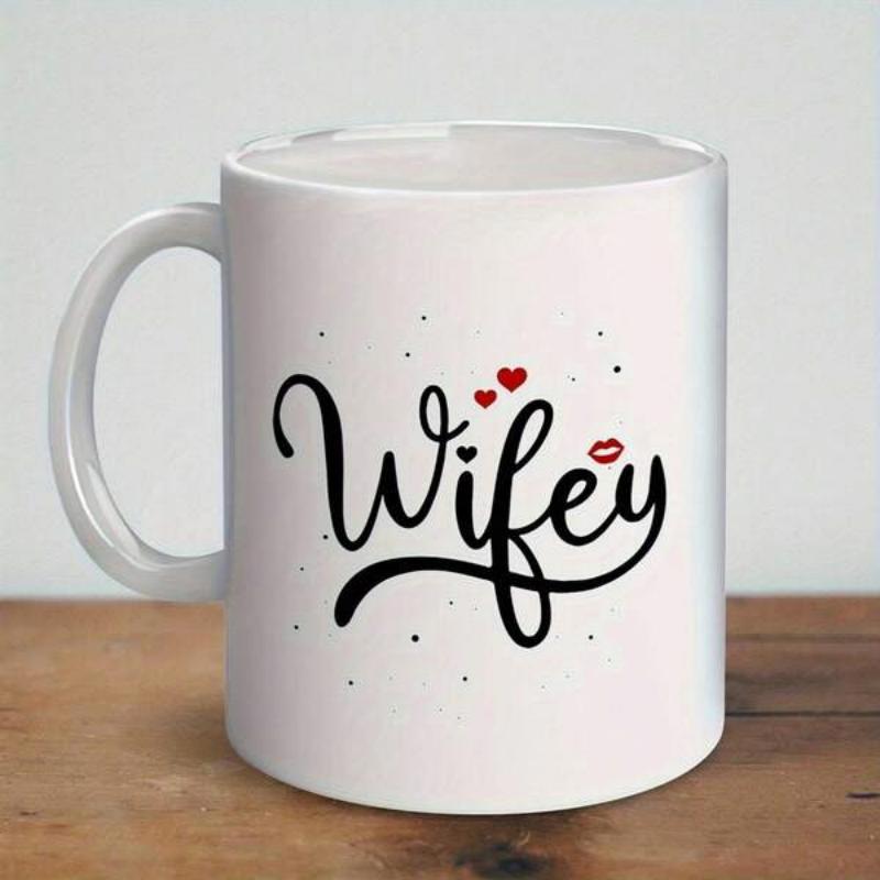 Tailorly White Ceramic 11 oz Mug - Wifey Elegant Cursive Text With Red Hearts And Playful Lip Prints Mug