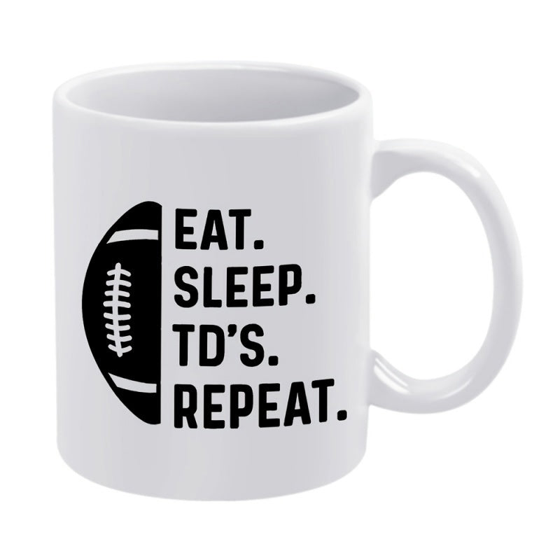 Tailorly White Ceramic 11 oz Mug - Eat Sleep TDS Repeat Minimalist American Football Silhouette Design For Sports Enthusiasts Game Day Football