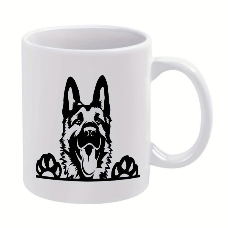 Tailorly White Ceramic 11 oz Mug - Peeking Over Edge With Loyal Expression And Curious Paws German Shepherd