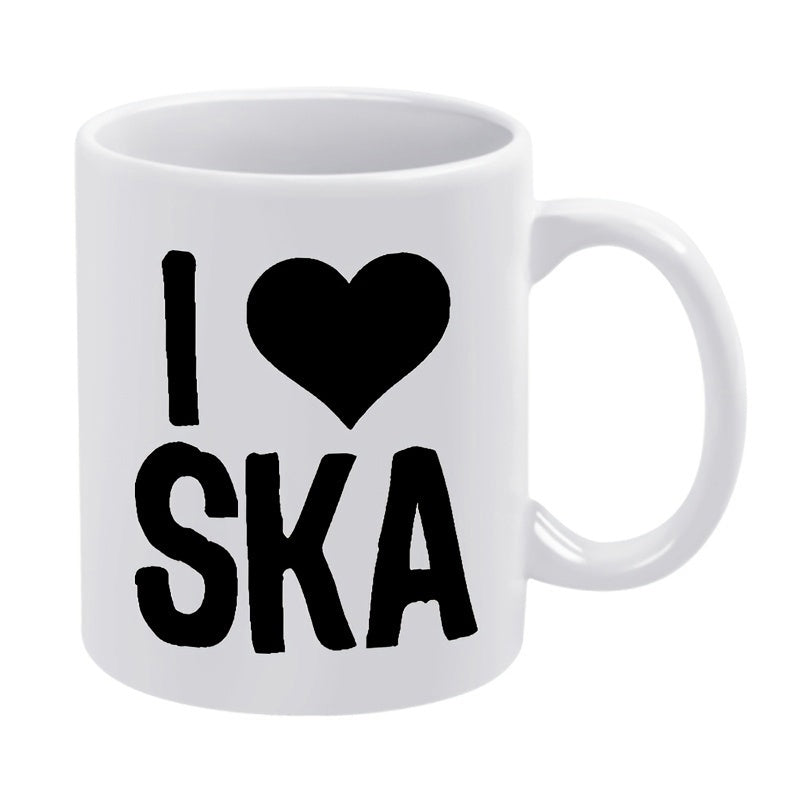Tailorly White Ceramic 11 oz Mug - I Ska Bold Black Hand Drawn Lettering Featuring A Minimalist Symbolic Love Heart