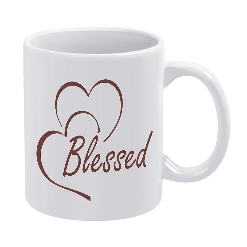 Tailorly White Ceramic 11 oz Mug - Blessed Elegant Intertwined Line Art Hearts Resting Beside Script Heart