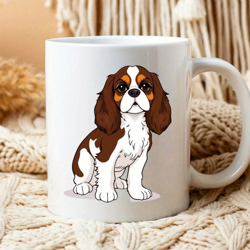 Tailorly White Ceramic 11 oz Mug - Adorable Sitting Cavalier King Charles Spaniel With Brown And White Fur Patterns Dog