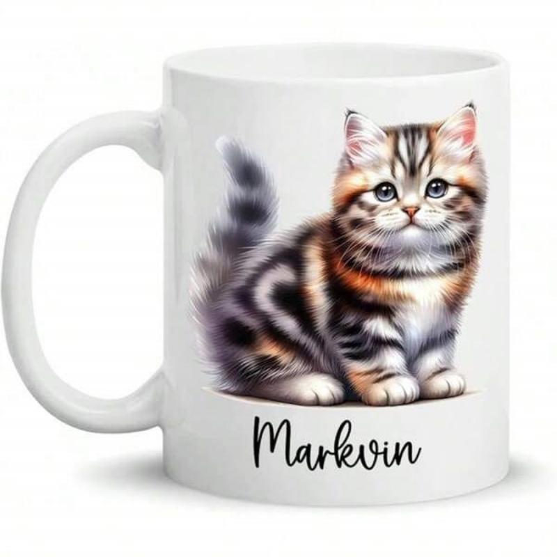 Tailorly White Ceramic 11 oz Mug - Markvin Adorable Little Tabby Cat Sitting Quietly With Soft Colorful Fur Cat