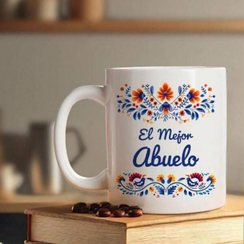 Tailorly White Ceramic 11 oz Mug - Symmetrical Traditional Folk Style With Colorful Petals And Leaves Flower