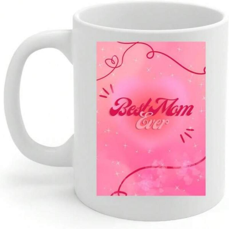 Tailorly White Ceramic 11 oz Mug - Best Mom Ever Vibrant Pink Background Featuring Heart Outlines And Graceful Swirling Decorative Heart