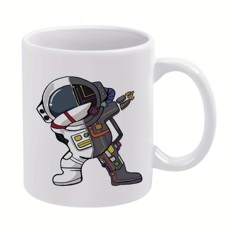 Tailorly White Ceramic 11 oz Mug - Futuristic Galactic Explorer Dabbing While Wearing A Split Color High Tech Astronaut
