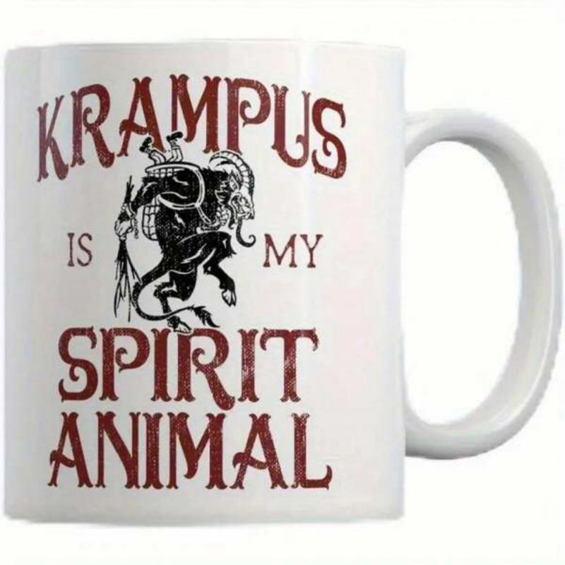 Tailorly White Ceramic 11 oz Mug - Krampus Is My Spirit Animal Distressed Vintage Style Folklore Creature Carrying Basket On Dark Snowy Night Krampus