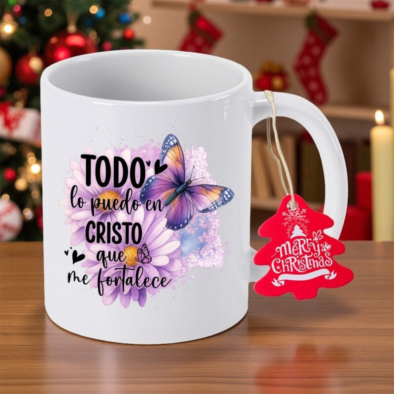 Tailorly White Ceramic 11 oz Mug - Vibrant Purple Wings Fluttering Among Blooming Petals With Watercolor Accents Butterfly