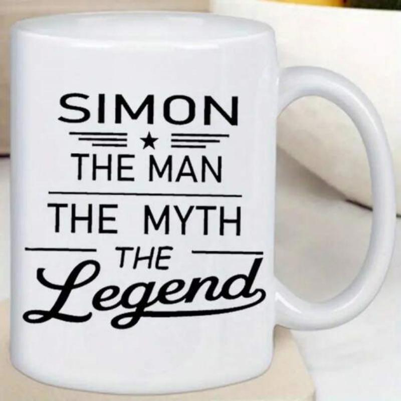 Tailorly White Ceramic 11 oz Mug - Simon The Man The Myth The Legend Minimalist Black Typography Featuring A Small Star And Decorative Horizontal Lines Mug
