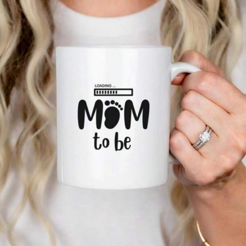 Tailorly White Ceramic 11 oz Mug - Mom To Be Loading Minimalist Progress Bar With A Cute Tiny Baby Footprint
