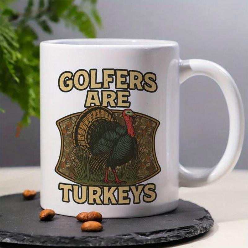 Tailorly White Ceramic 11 oz Mug - Golfers Are Turkeys Majestic Wild Bird Standing Proudly Within A Lush Forest Turkey