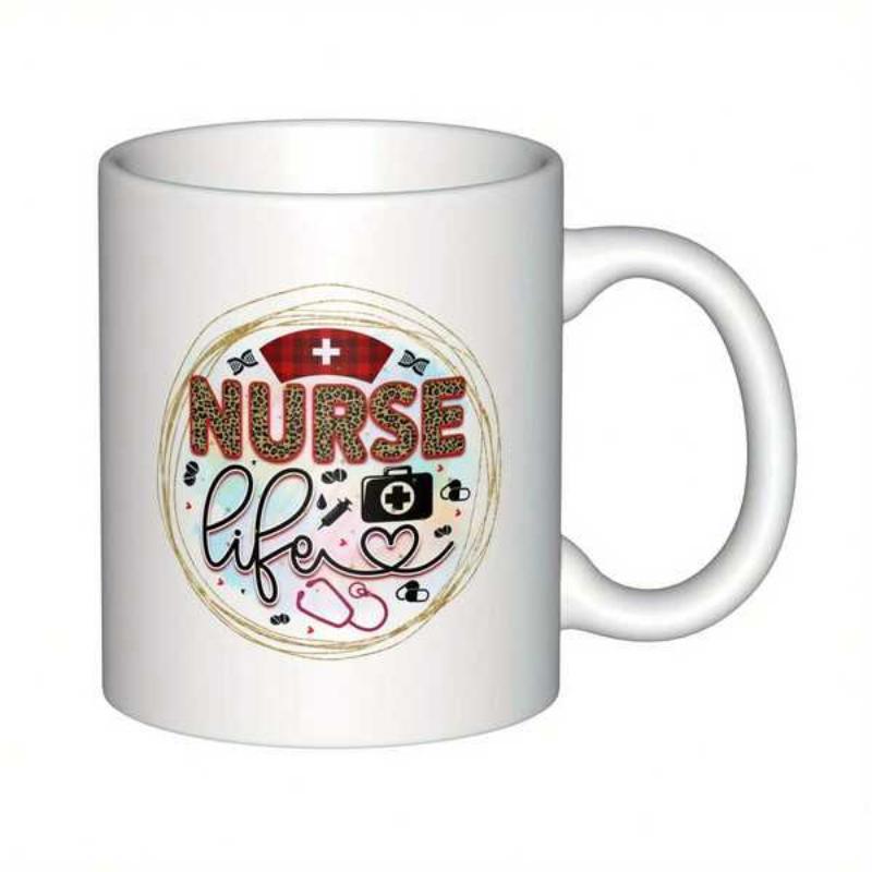 Tailorly White Ceramic 11 oz Mug - Nurse Life Stethoscope With Medical Symbols And Heart In Circular Badge Nurse