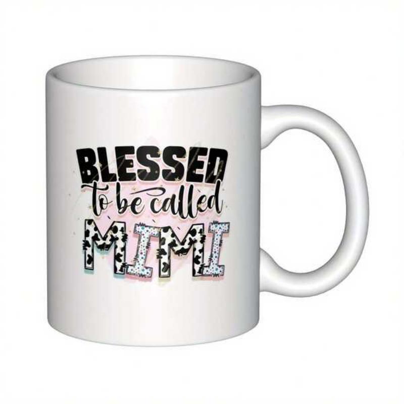 Tailorly White Ceramic 11 oz Mug - Blessed To Be Called Mimi Elegant Distressed Typography With Patterned Text Over Artistic Pink Spotted Background Mimi