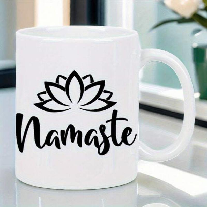 Tailorly White Ceramic 11 oz Mug - Namaste Symmetrical Black Petals Minimalist Yoga Style Zen Spiritual Lotus
