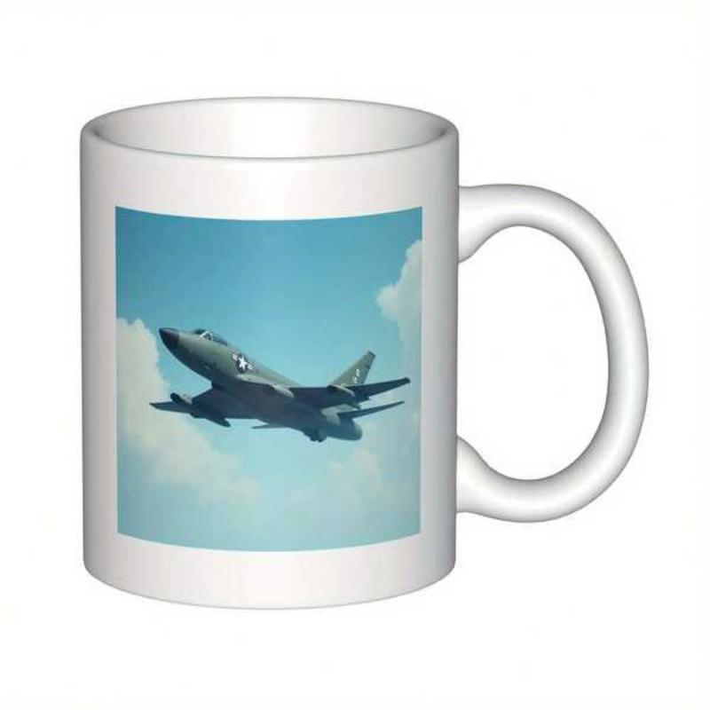 Tailorly White Ceramic 11 oz Mug - Powerful Military Aircraft Soaring Through Fluffy Clouds Under Bright Blue Sky Jet