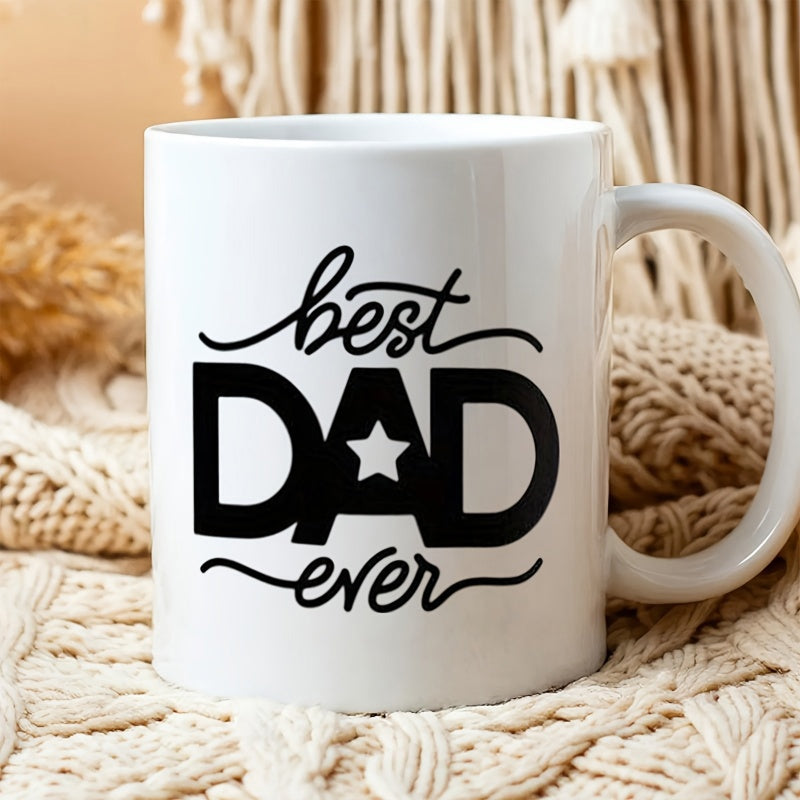 Tailorly White Ceramic 11 oz Mug - Best Dad Ever Minimalist Black Typography Featuring Decorative Swirls And A Star Inscribed Mug