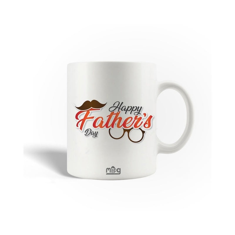 Tailorly White Ceramic 11 oz Mug - Happy Father's Day Classic White Ceramic Material Featuring Stylish Brown Mustache And Round Spectacles Mug