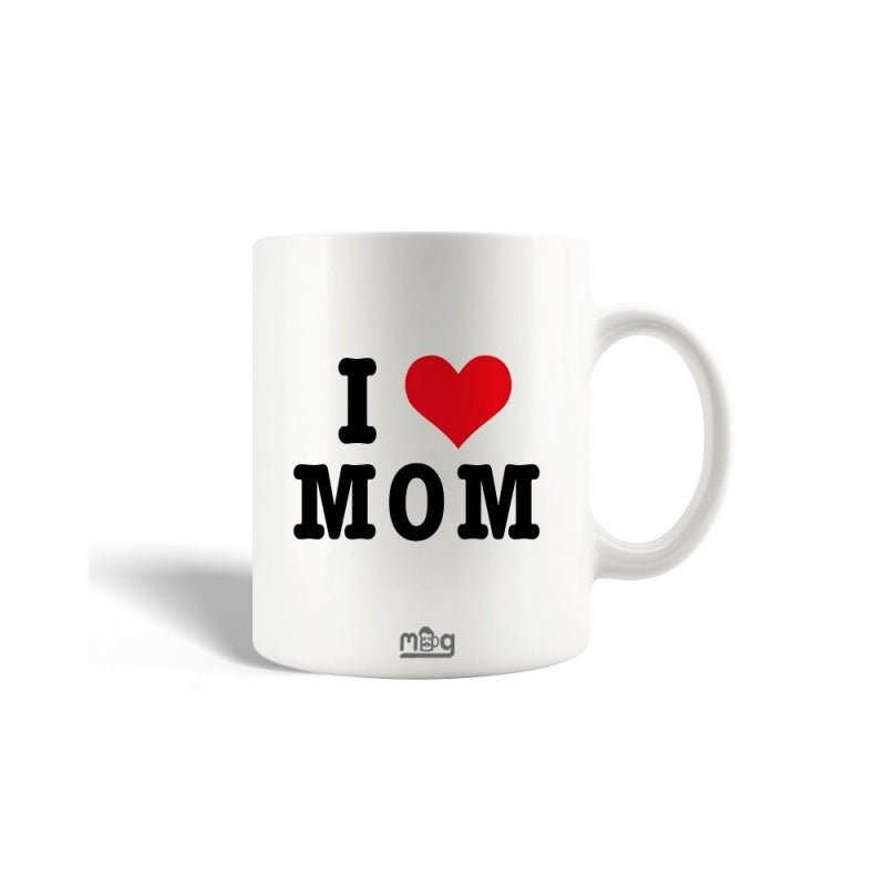 Tailorly White Ceramic 11 oz Mug - I Mom Red Heart Symbol On White Ceramic Minimalist Coffee Mug