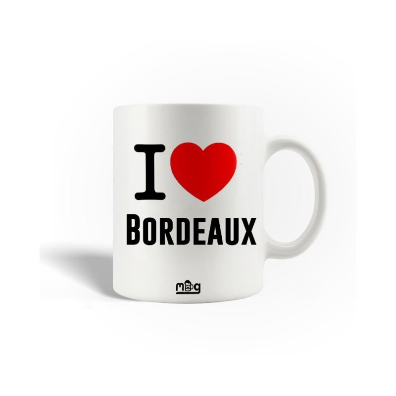 Tailorly White Ceramic 11 oz Mug - I Bordeaux Vibrant Red Heart Symbol Positioned Over Bold Black Minimalist Style Text Heart