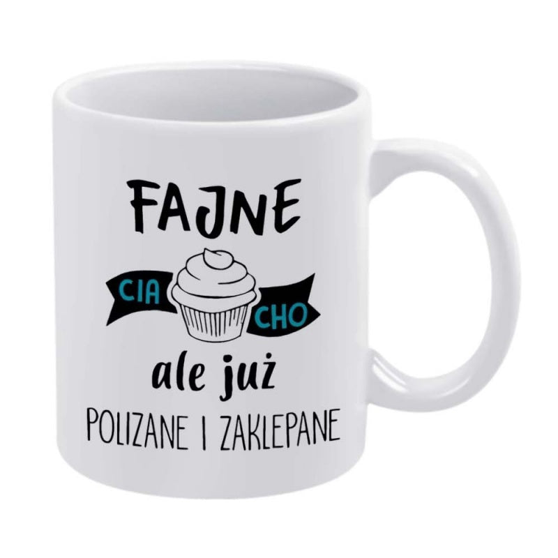 Tailorly White Ceramic 11 oz Mug - Minimalist Hand Drawn Muffin With Swirled Frosting In A Decorative Wrapper Cupcake