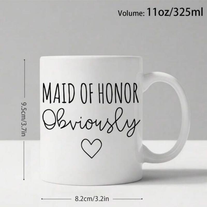 Tailorly White Ceramic 11 oz Mug - Maid Of Honor Obviously Simple Black Heart Icon Centered Below Elegant Handwritten Cursive Typography Mug