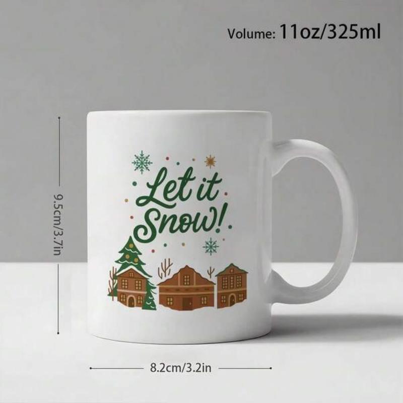 Tailorly White Ceramic 11 oz Mug - Let It Snow Winter Forest Scenery With Wooden Cabins Under Gentle Falling Snowflakes Cabin