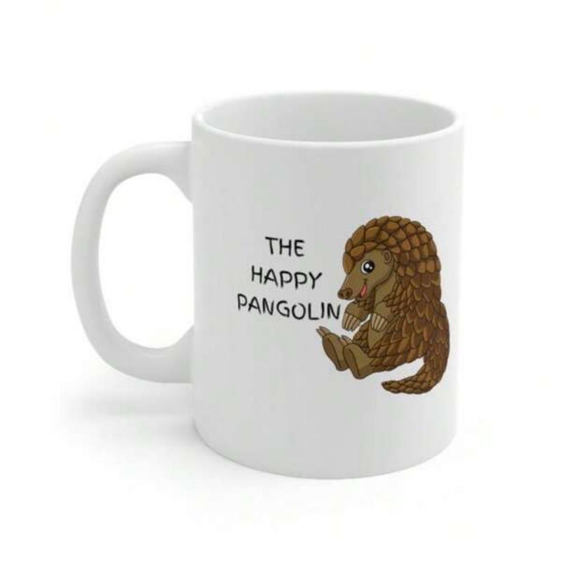 Tailorly White Ceramic 11 oz Mug - The Happy Pangolin Brown Scaly Mammal Sitting Calmly On White Background With Artistic Handdrawn Style Pangolin