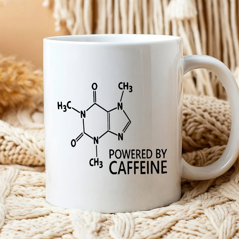 Tailorly White Ceramic 11 oz Mug - Powered By Caffeine Modern Industrial Scientific Chemical Bond Structure Representing Daily Energy Motivation Molecule