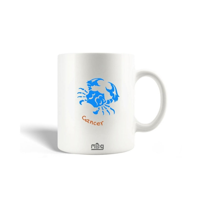 Tailorly White Ceramic 11 oz Mug - Cancer Blue Minimalist Silhouette Representing The Celestial Astrology Sign Zodiac Crab