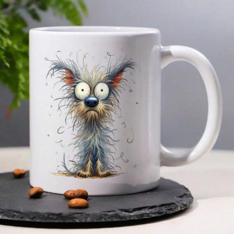 Tailorly White Ceramic 11 oz Mug - Funny Scruffy Puppy With Wide Googly Eyes And Whimsical Expression Dog
