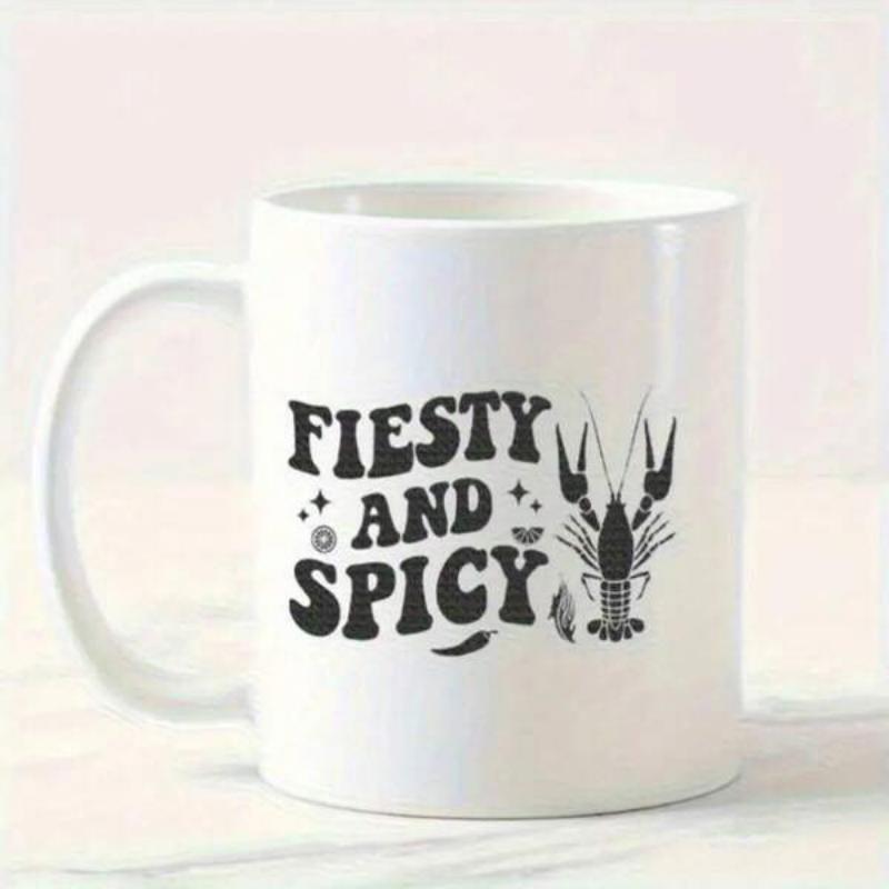 Tailorly White Ceramic 11 oz Mug - Fiesty And Spicy Retro Style Silhouette With Chili Pepper And Decorative Sparkling Star Elements Crawfish