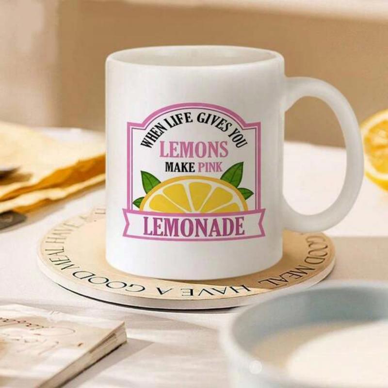 Tailorly White Ceramic 11 oz Mug - When Life Gives You Lemons Make Pink Lemonade Vibrant Yellow Fruit Slices With Green Leaves And Fresh Citric Texture Lemon