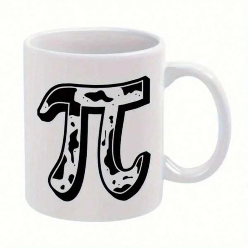 Tailorly White Ceramic 11 oz Mug - Mathematical Constant With Three Dimensional Shadow And Spotted Cow Texture Pi