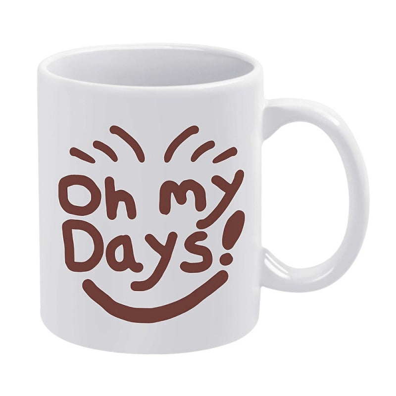 Tailorly White Ceramic 11 oz Mug - Oh My Days Minimalist Brown Brush Strokes Creating A Whimsical Cheerful Smiling Face Mug