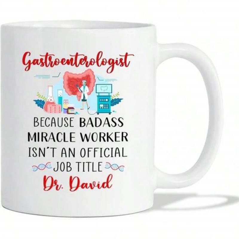 Tailorly White Ceramic 11 oz Mug - Gastroenterologist Because Badass Miracle Worker Isnt An Official Job Title Dr David Detailed Medical Illustration Featuring