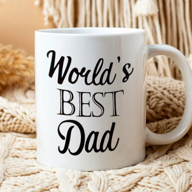 Tailorly White Ceramic 11 oz Mug - Worlds Best Dad Minimalist Black Script And Serif Typography