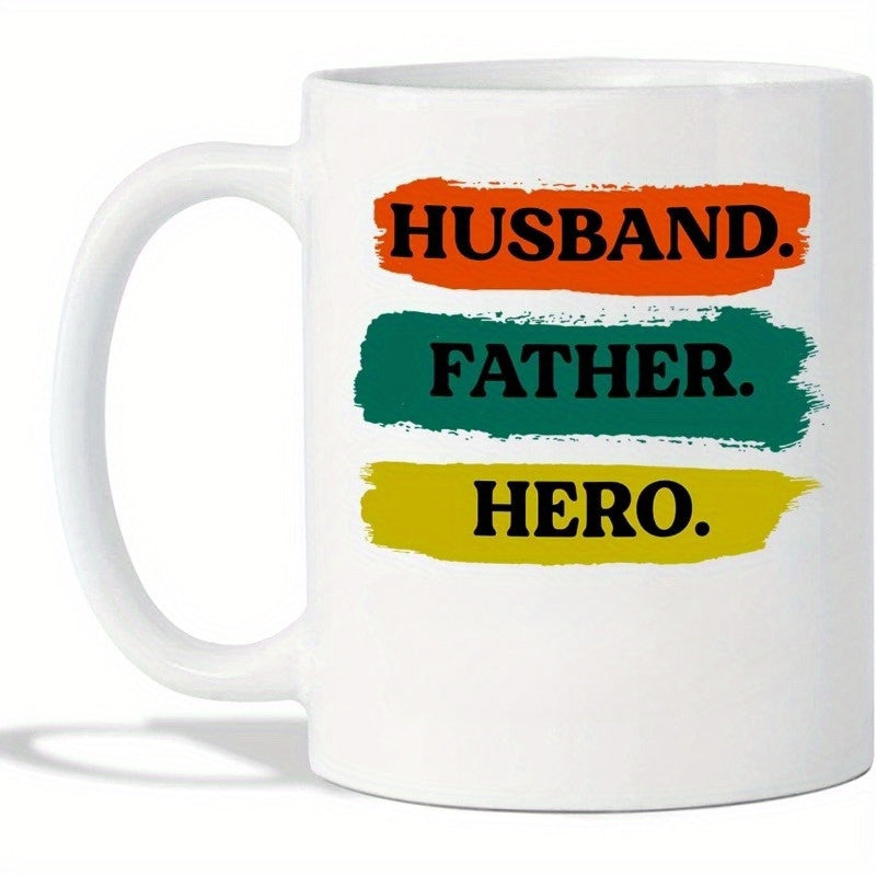 Tailorly White Ceramic 11 oz Mug - Husband Father Hero Vibrant Colorful Textured Horizontal Paint Brush Strokes Across A Smooth Surface Stripe