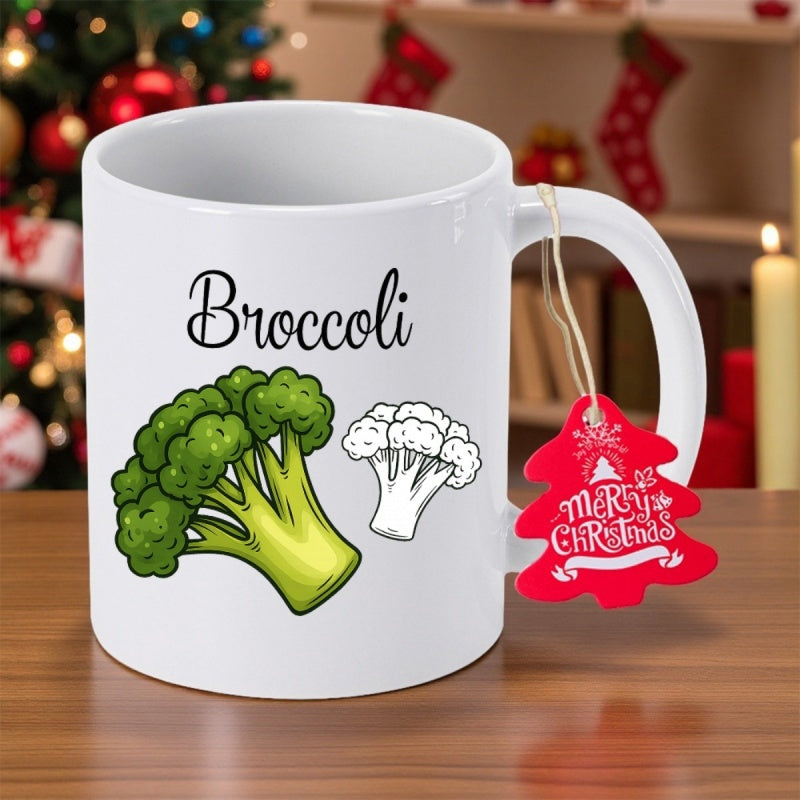 Tailorly White Ceramic 11 oz Mug - Broccoli Fresh Healthy Green Garden Vegetables With A Detailed Hand Drawn Broccoli